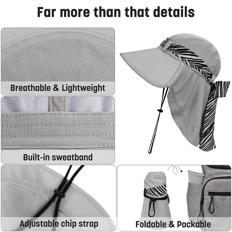 Solaris UPF 50+ Women's Wide Brim Sun Hat â€“ Lightweight Foldable with Detachable Scarf & Neck Cover, UV Protection for Hiking, Beach, Gardening - Image 3
